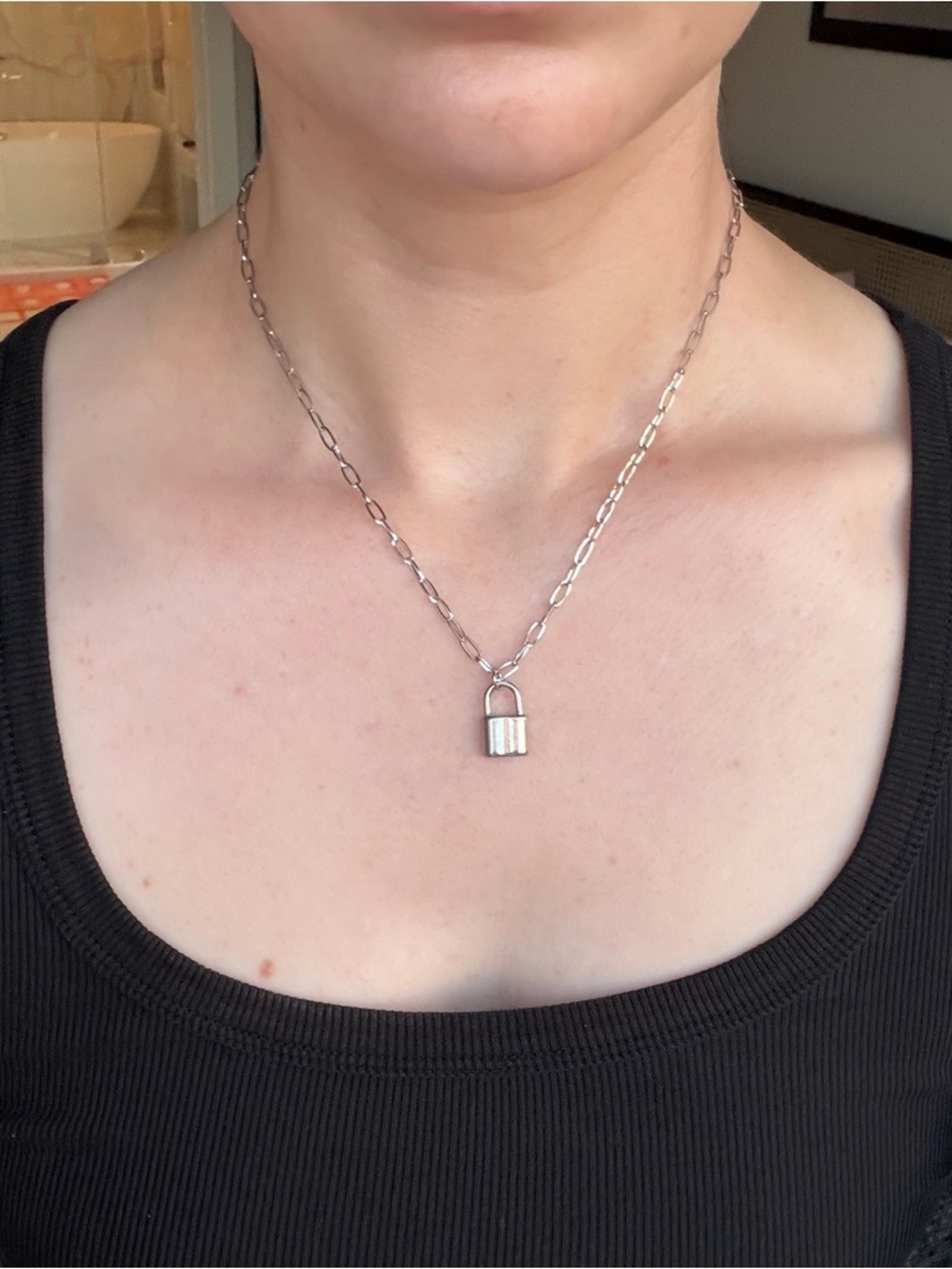 Silver Padlock Pendant Chain Necklace for Women